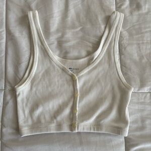 Brandy Melville White Ribbed Button Crop Tank